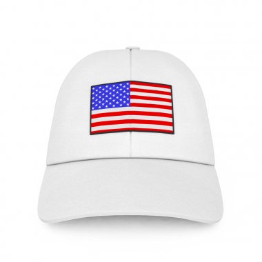 ABD bayrağı ile beyaz beyzbol şapkası. 3D render