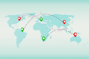 Dünya Haritası harita üzerindeki beyaz Jet Yolcu uçakları trafik 