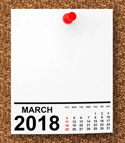 Calendario Marzo 2018. renderizado 3d — Foto de Stock