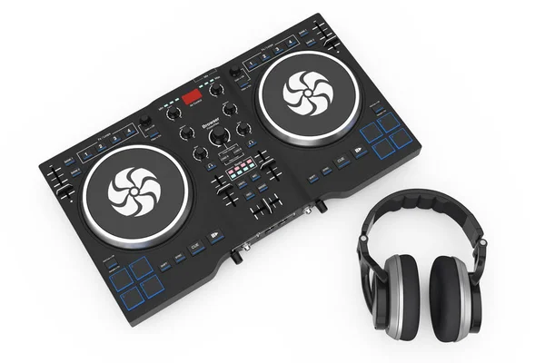 DJ Mixing Turntable with Headphones. 3d Rendering — Stock Photo, Image