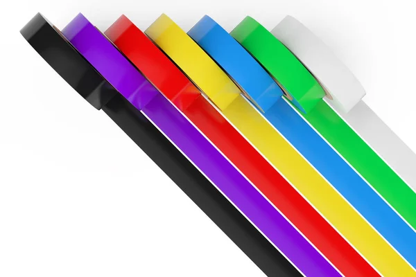 Farklı renkli yapışkanlı izolasyon bandı. 3D render — Stok fotoğraf