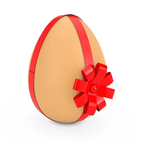 Realista Big Brown Easter Egg amarrado de fita vermelha com um grande arco — Fotografia de Stock