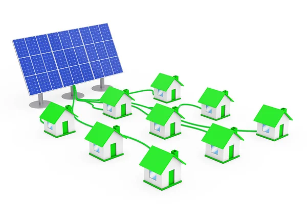 Green Energy Concept. Molte case collegate al pannello solare . — Foto Stock