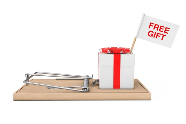 Mausefalle mit Gratis-Geschenkbox mit Schleife und Schleife und Fahne mit B — Stockfoto