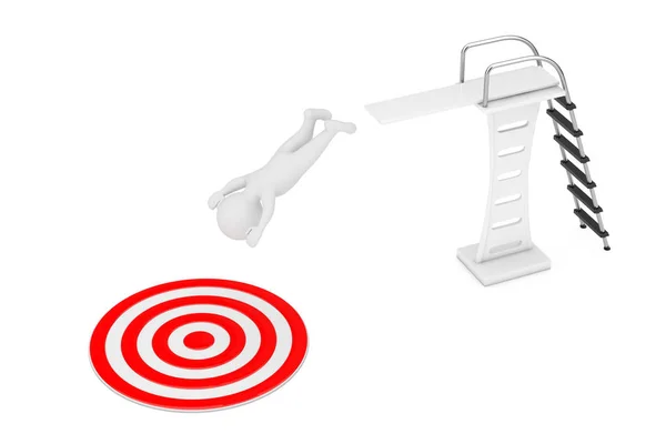 3d Person Jump from Jump Board to Red Target Plate. 3d Rendering — Stock Photo, Image