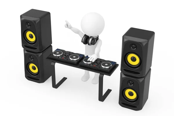 3D Persona Disco Jockey con un tocadiscos, altavoces y auriculares —  Fotos de Stock