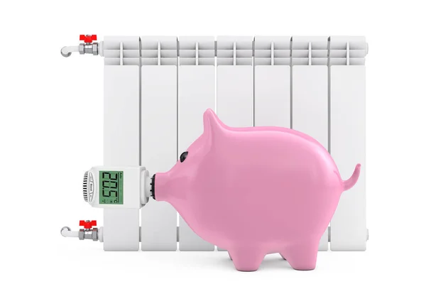 Digital Wireless Radiator Thermostatic Valve as Piggy Bank Nose — Stock Photo, Image