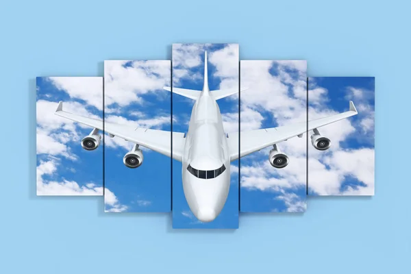 Un aereo nel Poster del Cielo su un Blue. 3d Rendering — Foto Stock