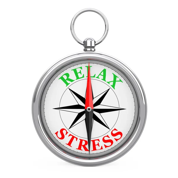 Direção para Relaxar ou Stress Sign Compass Closeup. Renderização 3d — Fotografia de Stock