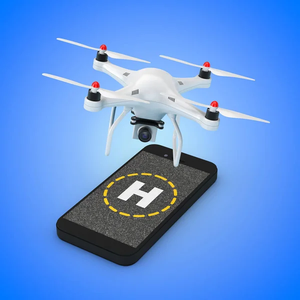 Multicopter kamerou dron Take-off od dotykový mobilní telefon — Stock fotografie