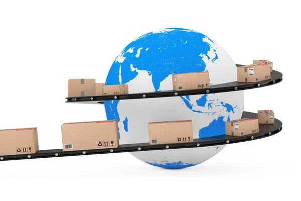 Global Shipping en logistieke Concept. Earth Globe omringd door — Stockfoto