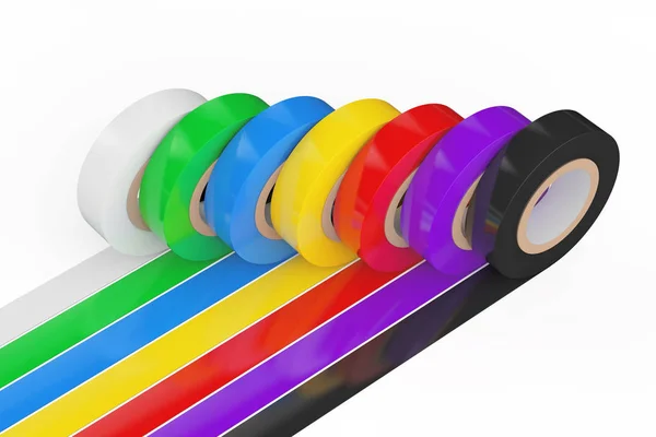Различные цветные клейкие изоляционные ленты. 3D-рендеринг — стоковое фото