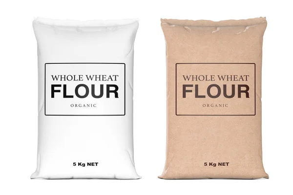Bolsas de papel de harina orgánica de trigo integral. Renderizado 3d — Foto de Stock