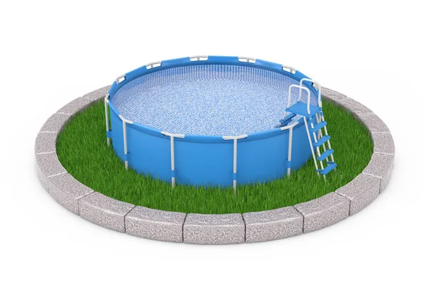 Blue Portable Outdoor Round Swimming Water Pool with Ladder over — Stock Photo, Image