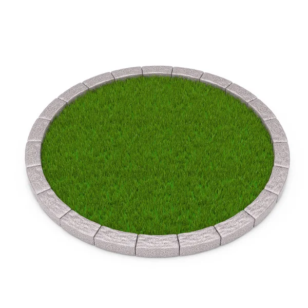 Yoğun yeşil çim yuvarlak arsa. 3D render — Stok fotoğraf