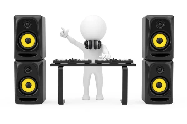 3d Persona Disc Jockey con giradischi, altoparlanti e cuffie — Foto Stock