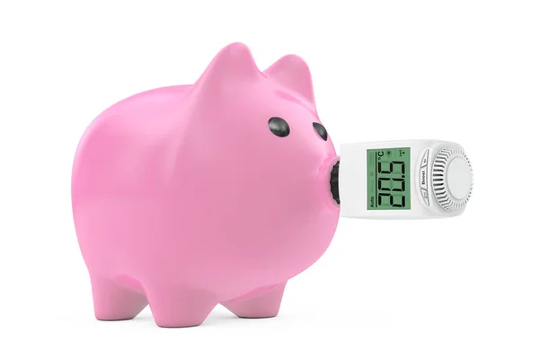 Digital Wireless Radiator Thermostatic Valve as Piggy Bank Nose. — Stock Photo, Image