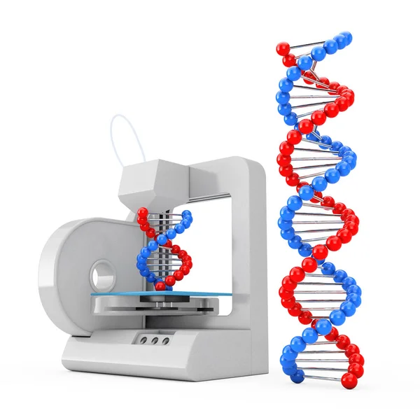 3D-skrivare skriver ut de nya Dna-molekylerna. 3D-rendering — Stockfoto