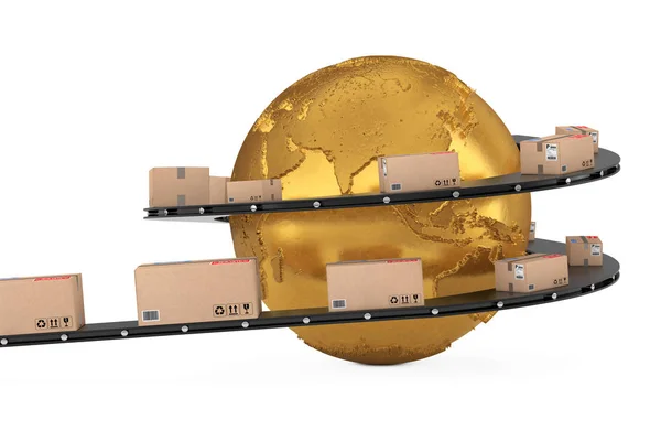 Global Shipping and Logistic Concept. Gold Earth Globe Surrounde