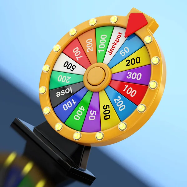 Suerte y Fortuna Concepto. Girando colorida rueda de la fortuna. 3d Re —  Fotos de Stock