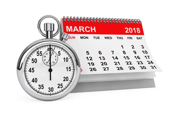 Calendário de março 2018 com cronômetro. Renderização 3d — Fotografia de Stock