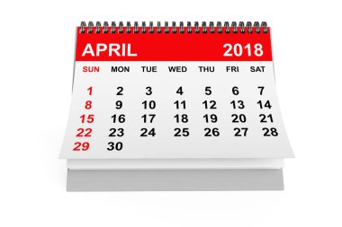 Takvim Nisan 2018. 3D render