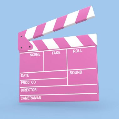 Çizgi film pembe sinema film Clapper veya fıçı tahtası. 3D render