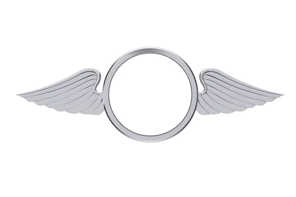 Silver Badge with Wings and Free Space for Your Design. 3d Rende — Stock Photo, Image