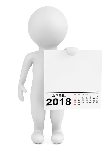 Character holding calendar April 2018. 3d Rendering — Stock Photo, Image