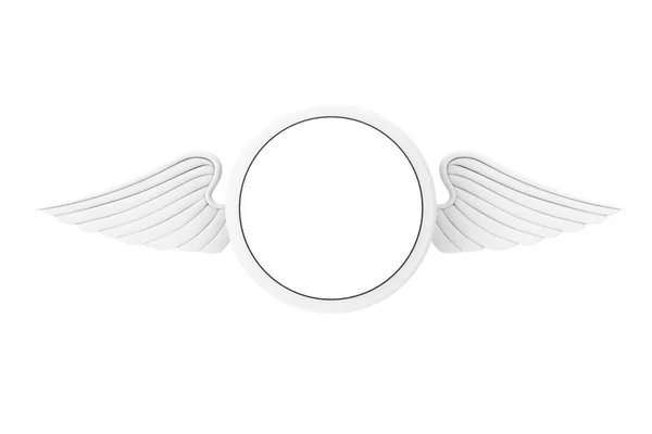 Badge bianco con ali e spazio libero per il tuo design. Render 3d — Foto Stock