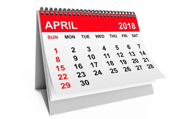 Kalender April 2018. 3D-rendering — Stockfoto