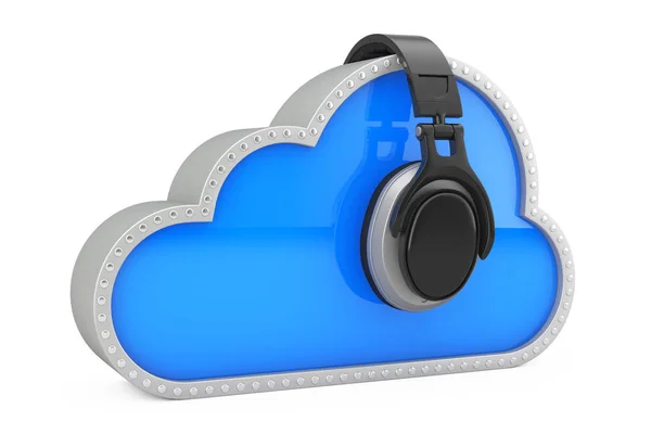 Concepto de Música Online. Auriculares encima del almacenamiento en la nube. 3d — Foto de Stock