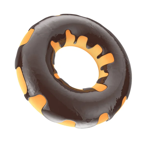 Großer Schokolade glasierter Donut. 3D-Darstellung — Stockfoto