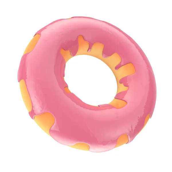 Großer Erdbeer rosa glasierter Donut. 3D-Darstellung — Stockfoto