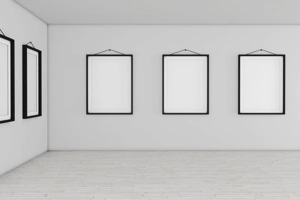 Galeria sztuki Muzeum z białe puste afisz makieta ramek. 3D re — Zdjęcie stockowe