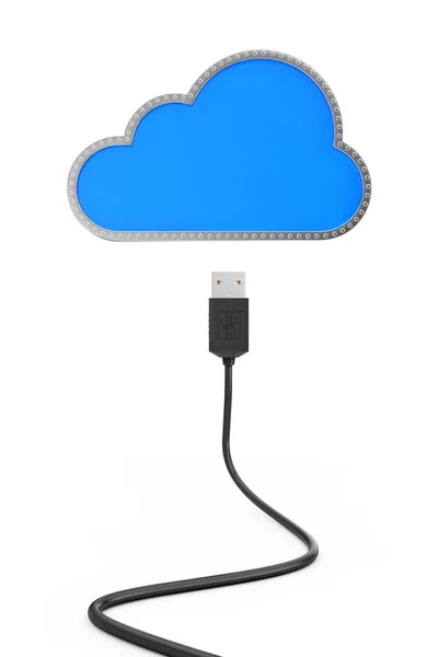 Cable USB conectado al almacenamiento en la nube. Renderizado 3d — Foto de Stock