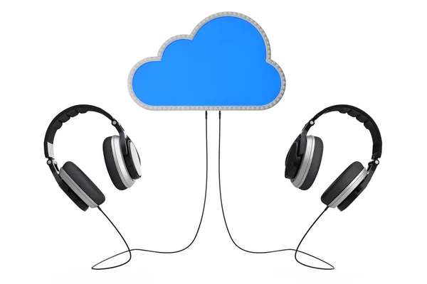 Concepto de Música Online. Auriculares conectados al almacenamiento en la nube . — Foto de Stock