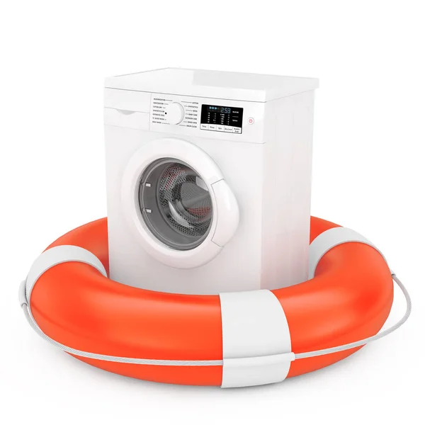 Modern White Washing Machine dengan Life Buoy. Perender 3d — Stok Foto
