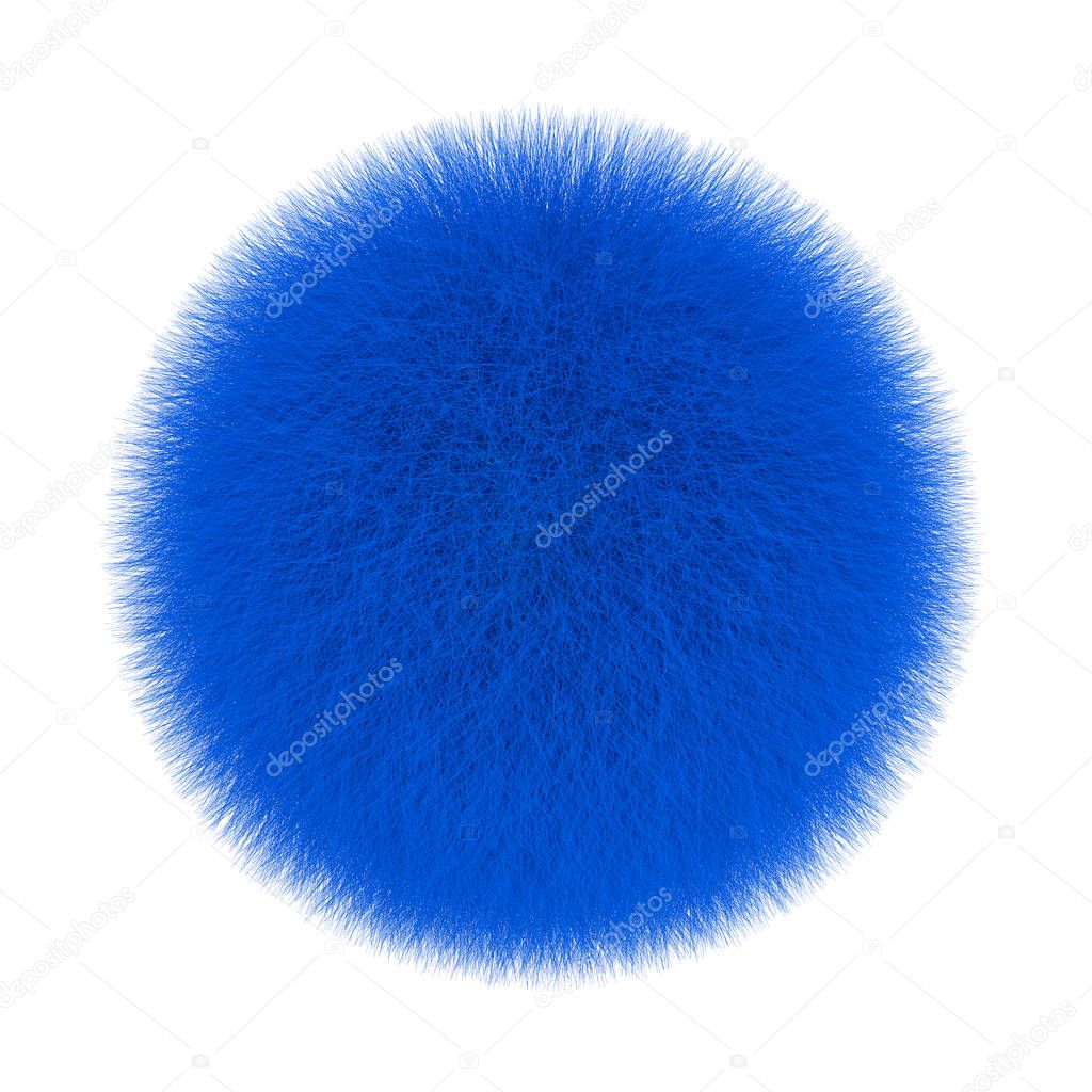 Blue Fur Hair Ball. 3d Rendering