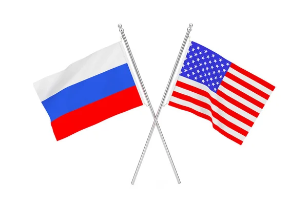 交差したアメリカとロシアのフラグ。3 d レンダリング — ストック写真