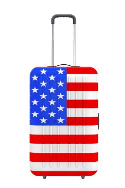 ABD Concep için seyahat. ABD bayrağı çantayla. 3D render