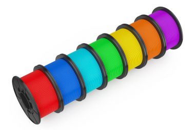 3D yazıcı renk Filament bobinleri. 3D render