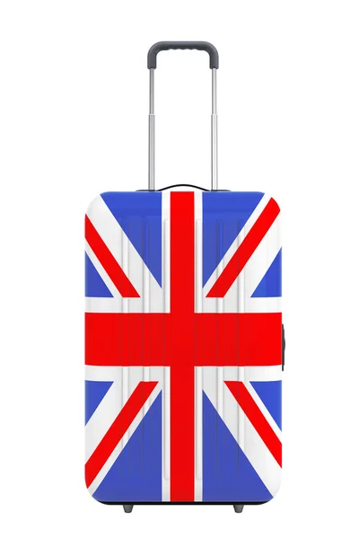 Reise ins vereinigte Königreich concep. Koffer mit britischer Flagge. 3d rende — Stockfoto