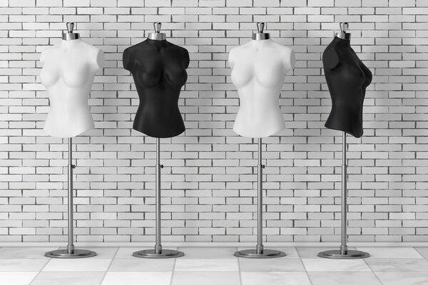 Черно-белые винтажные портные женщины-меннекены. 3D-рендеринг
