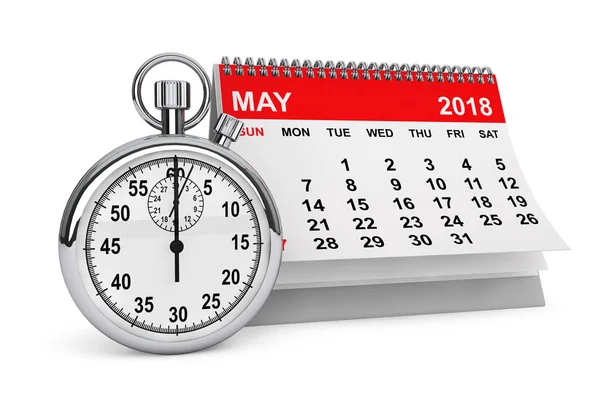 Calendário de maio de 2018 com cronômetro. Renderização 3d — Fotografia de Stock