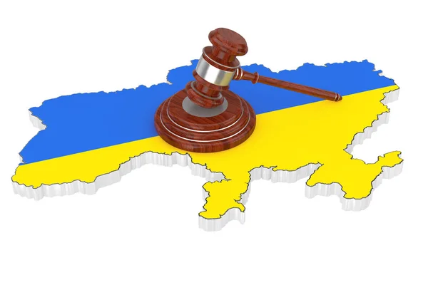 Концепция правосудия Украины. Деревянный молоток правосудия с саундбордом — стоковое фото