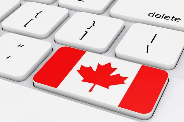 Sleutel met Canada vlag op een witte Pc-toetsenbord. 3D-rendering — Stockfoto