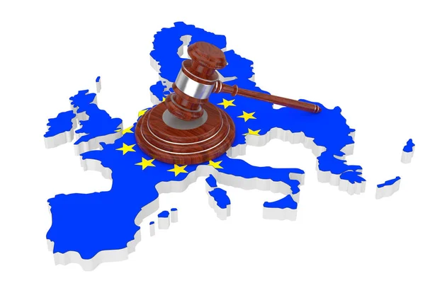 Justitie van de Europese Unie Concept. Houten hamer van Justitie met Soundb — Stockfoto