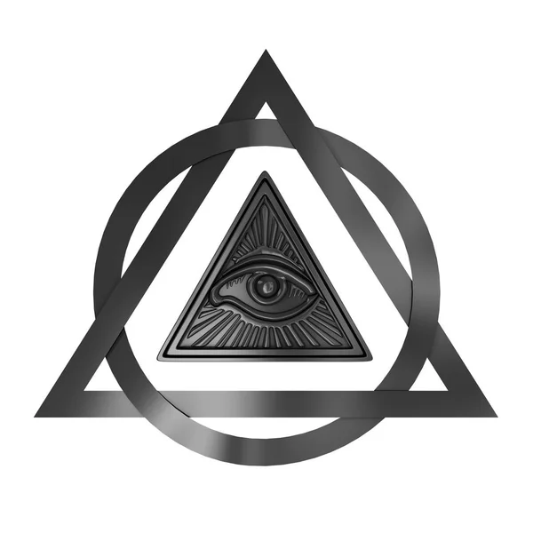 フリーメーソンのシンボルのコンセプトです。ピラミッドの三角形の中の盲導犬. — ストック写真