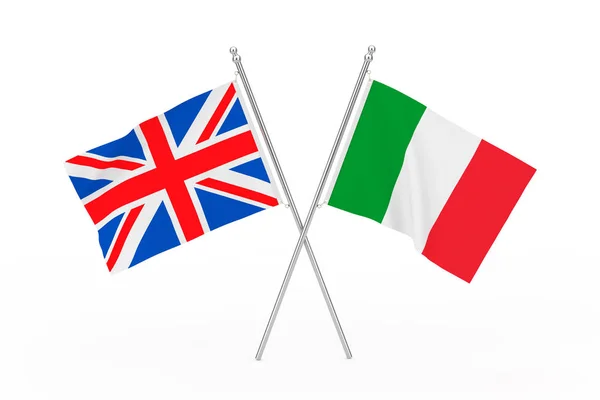 越过英国和意大利国旗。3d 渲染 — 图库照片